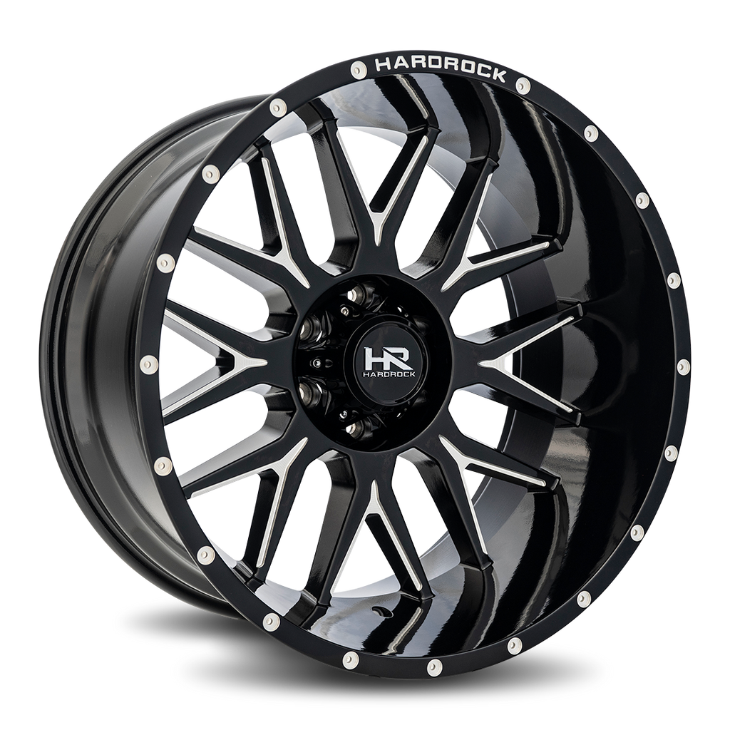 Aluminum Wheels Affliction XPosed 22x12 6x135 -44 87.1 Gloss Black Milled Hardrock Offroad