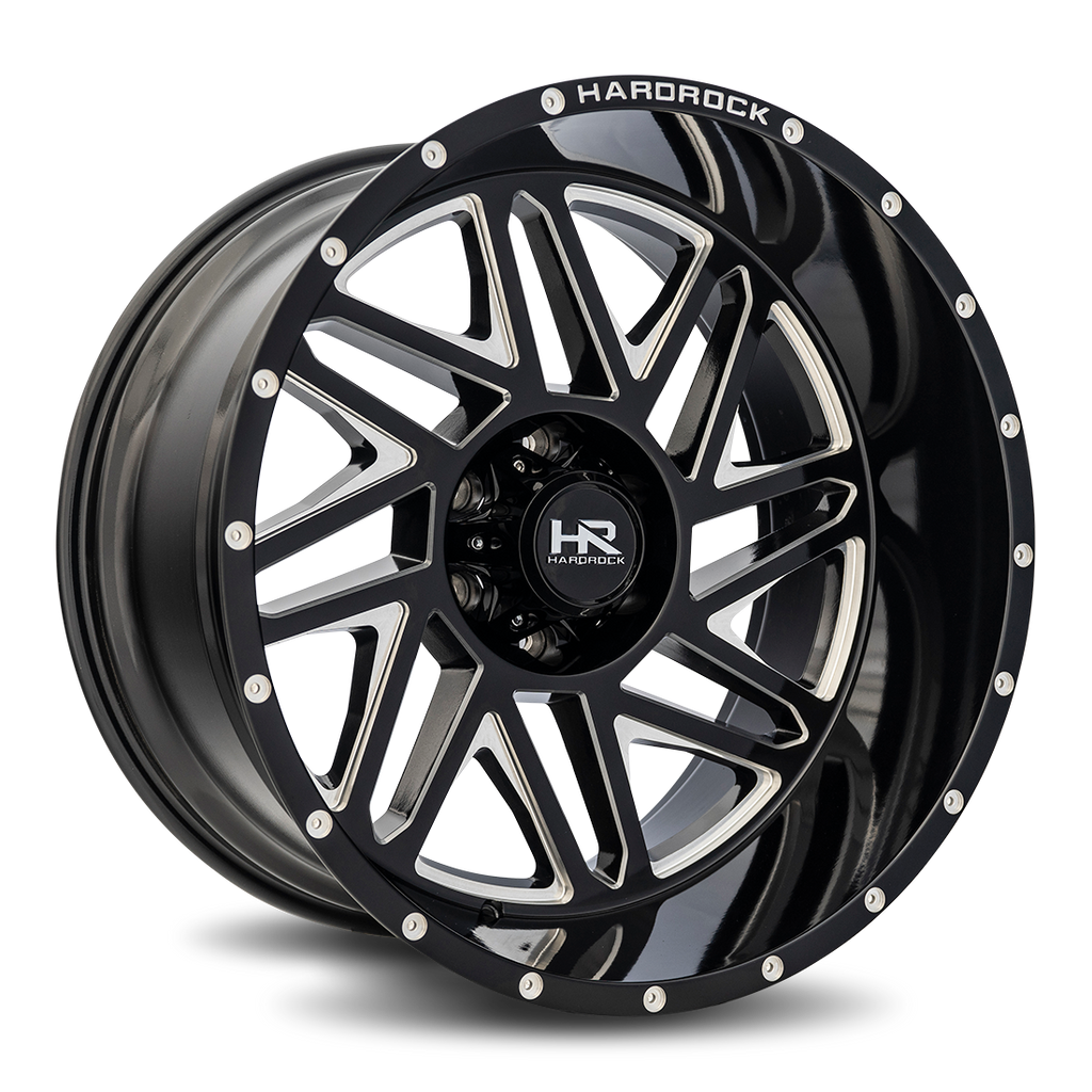 Aluminum Wheels Bones XPosed 22x12 6x135 -44 87.1 Gloss Black Milled Hardrock Offroad