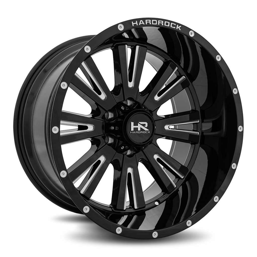 Aluminum Wheels Spine XPosed 20x12 5x150 -44 110.3 Gloss Black Milled Hardrock Offroad