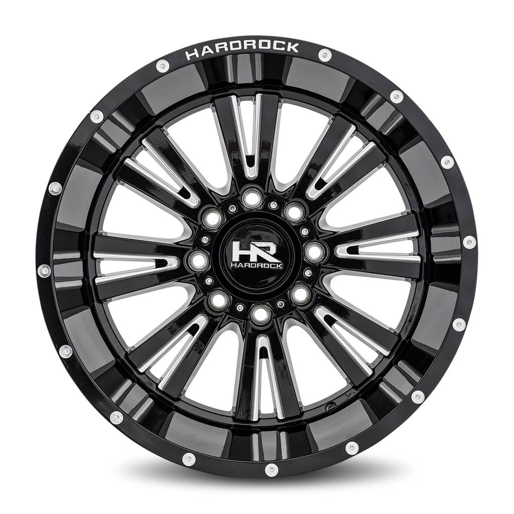 Aluminum Wheels Spine XPosed 22x12 6x135 -44 87.1 Gloss Black Milled Hardrock Offroad