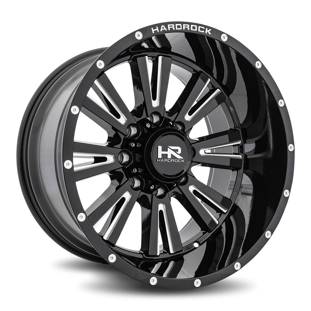 Aluminum Wheels Spine XPosed 22x12 6x135 -44 87.1 Gloss Black Milled Hardrock Offroad