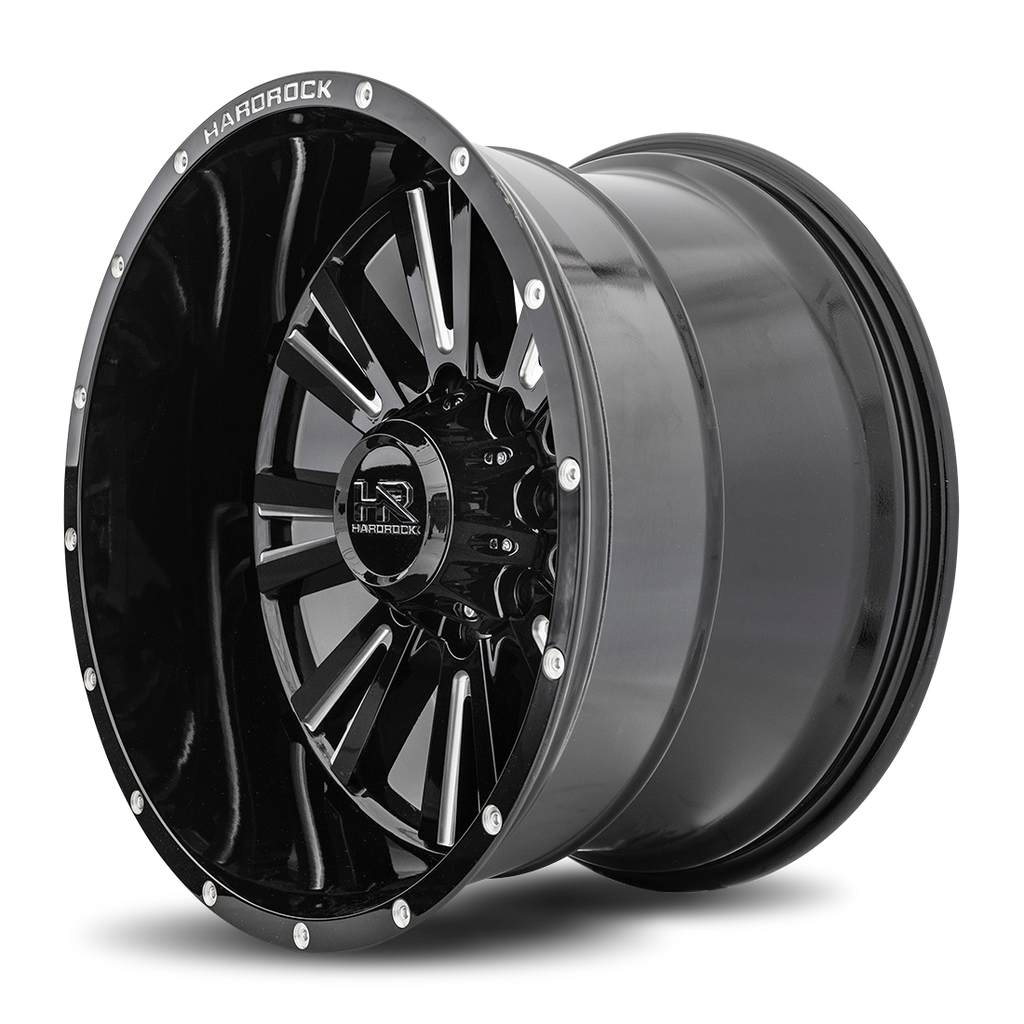 Aluminum Wheels Spine XPosed 22x12 6x135 -44 87.1 Gloss Black Milled Hardrock Offroad