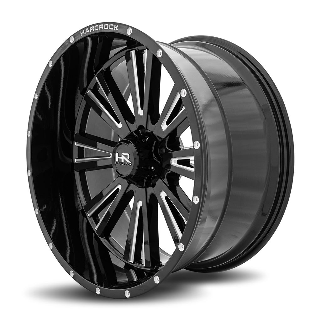 Aluminum Wheels Spine XPosed 24x12 6x135 -44 87.1 Gloss Black Milled Hardrock Offroad