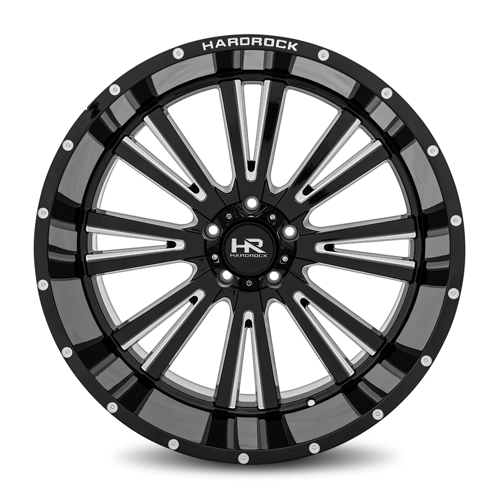 Aluminum Wheels Spine XPosed 24x12 8x170 -44 125.2 Gloss Black Milled Hardrock Offroad