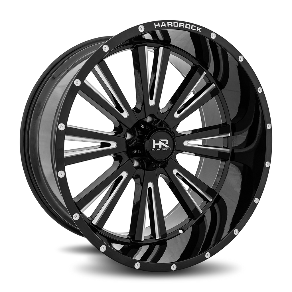 Aluminum Wheels Spine XPosed 24x12 8x170 -44 125.2 Gloss Black Milled Hardrock Offroad