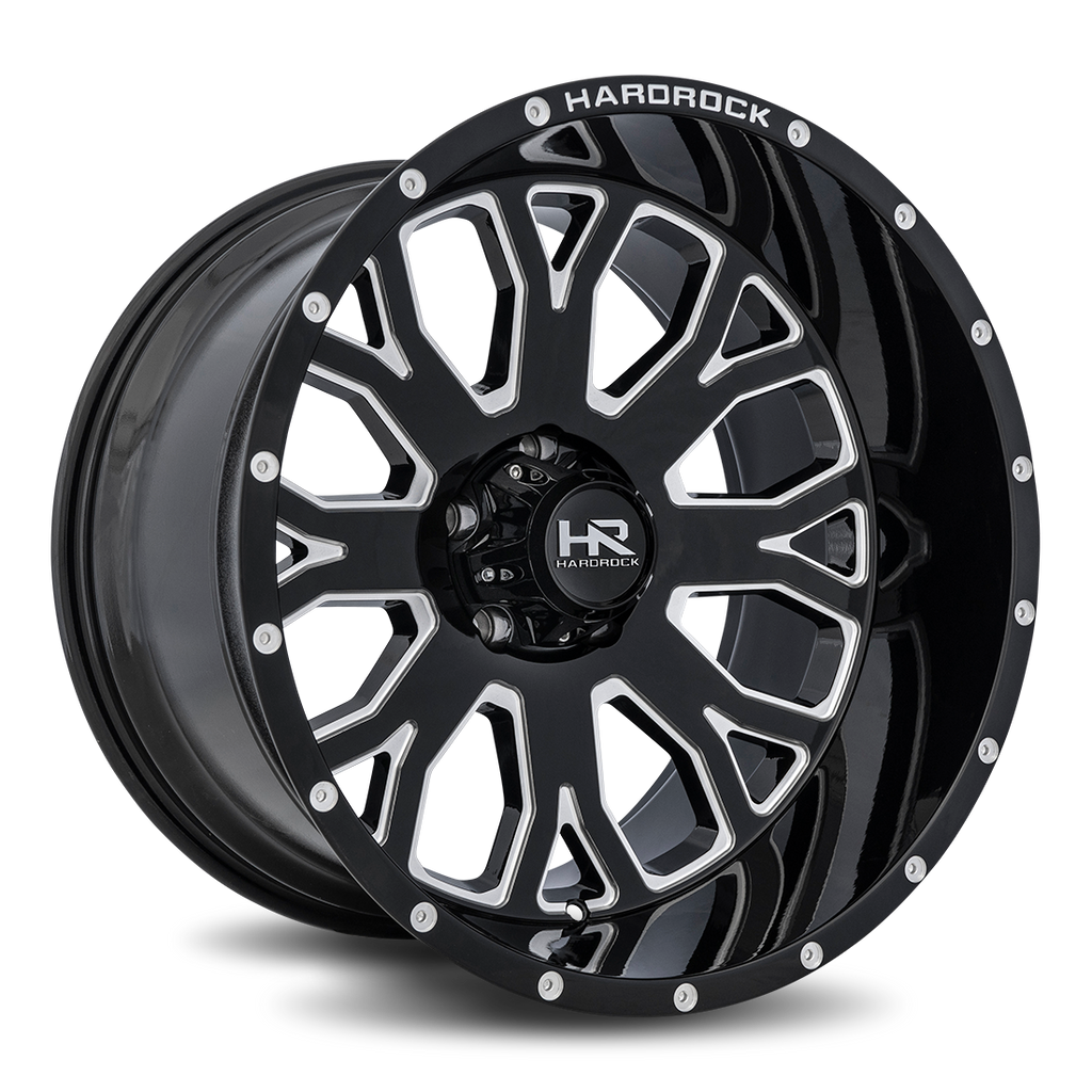 Aluminum Wheels Slammer XPosed 24x12 6x135 -44 87.1 Gloss Black Milled Hardrock Offroad