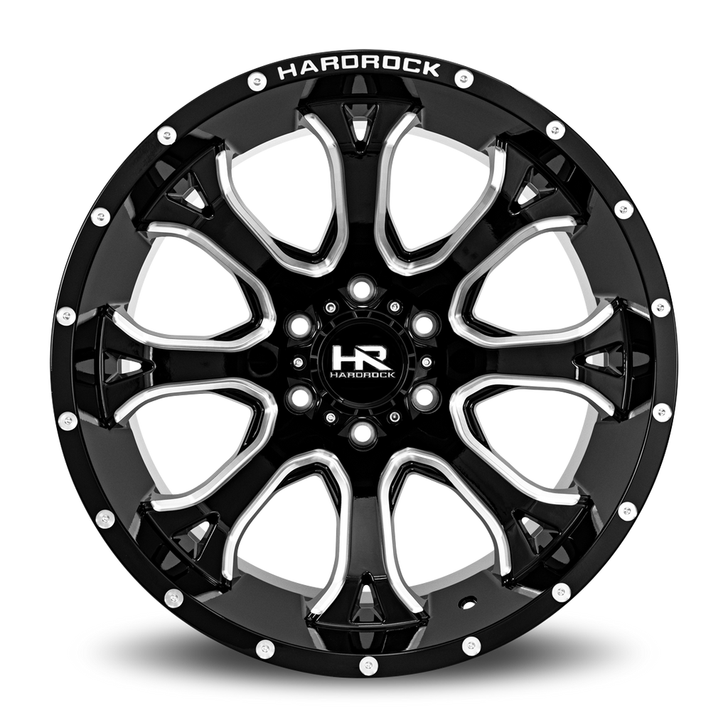 Aluminum Wheels BloodShot Xposed 20x12 5x150 -44 110.3 Gloss Black Milled Hardrock Offroad