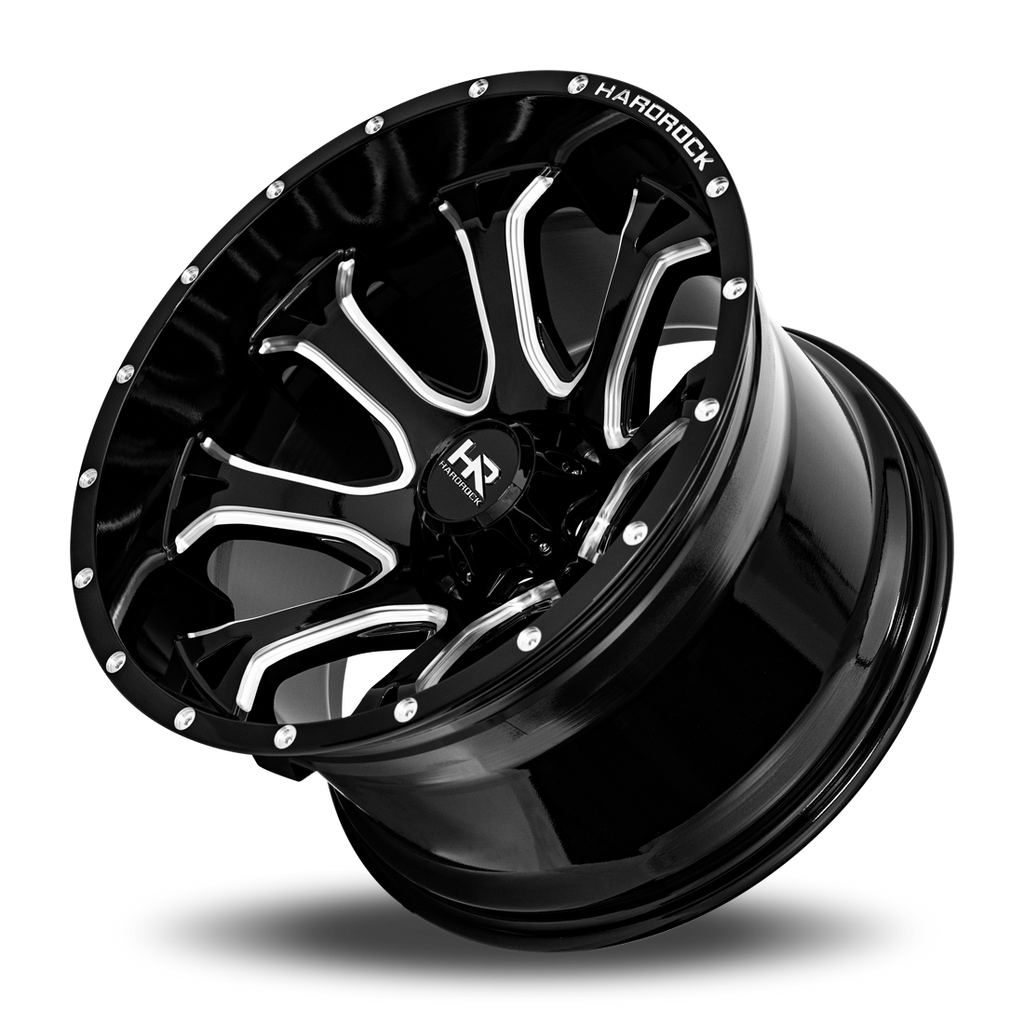 Aluminum Wheels BloodShot Xposed 20x12 5x150 -44 110.3 Gloss Black Milled Hardrock Offroad