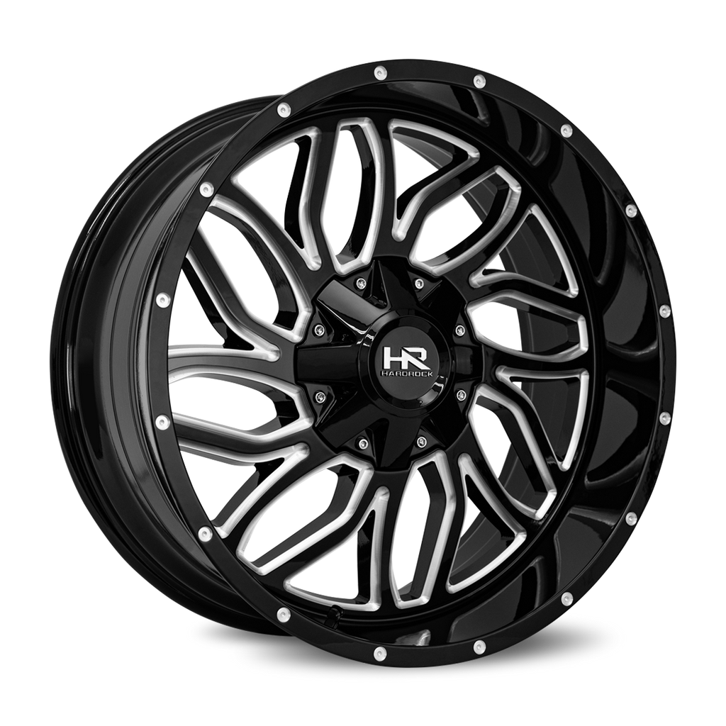 Aluminum Wheels Destroyer 22x10 8x165.1 -25 125.2 Gloss Black Milled Hardrock Offroad