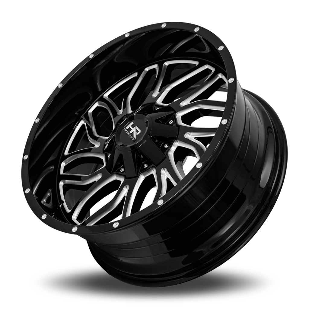 Aluminum Wheels Destroyer 22x10 8x165.1 -25 125.2 Gloss Black Milled Hardrock Offroad